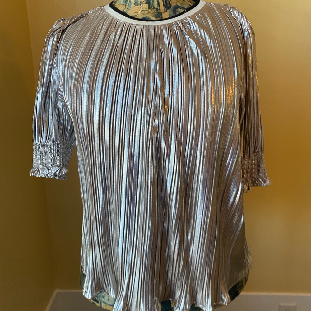 THML Metallic Silver Pleated Blouse